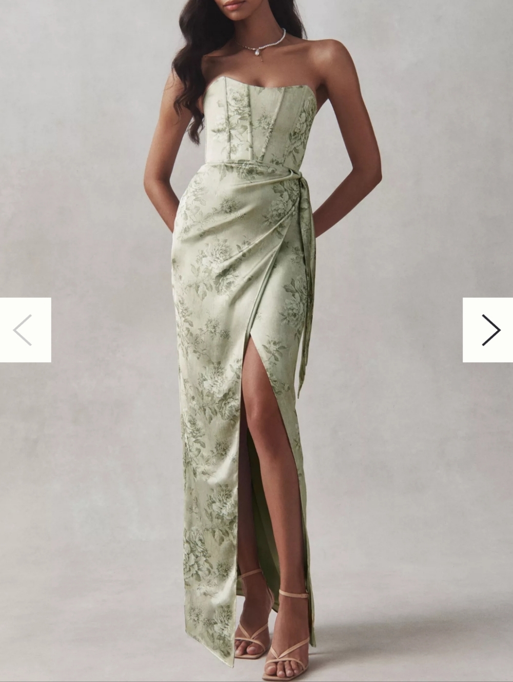 Anthropology V. Chapman Strapless Olive Green Gown w Side Slit - NWT